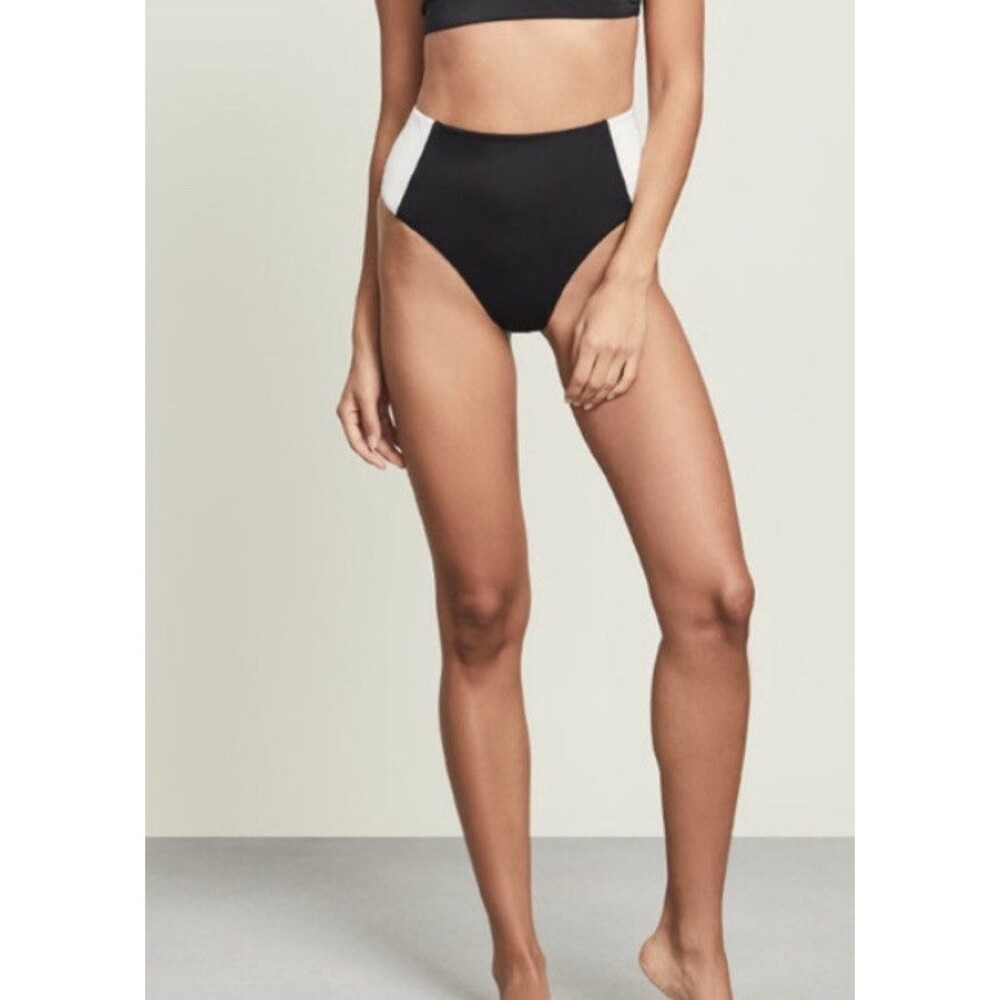 Veronica Beard Black White Ormond Bikini Bottom Swimwear Small Colorblock $158